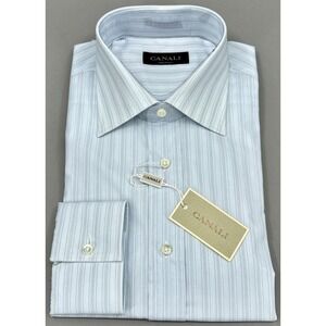 Canali Shirt Mens 15.75 40 Blue Stripe Regular Fit Long Sleeve Dress Italy NWT